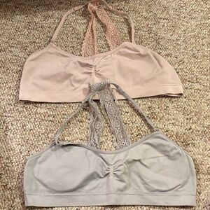 Lace Trim Bralette Set - Pink and Gray
